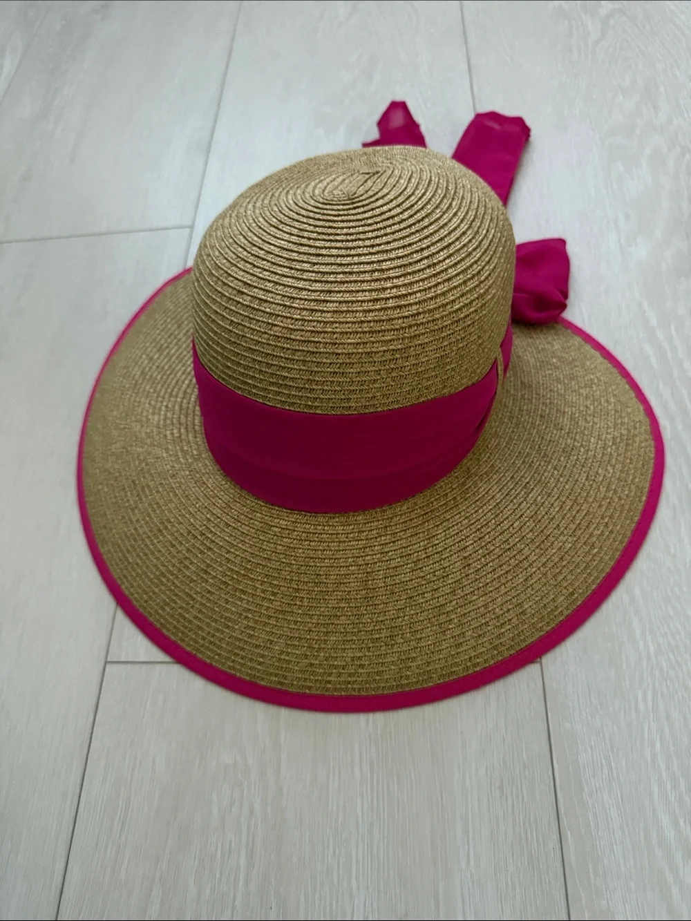 San Diego Hat Company Straw Sun Hat with Hot Pink Band and Trim